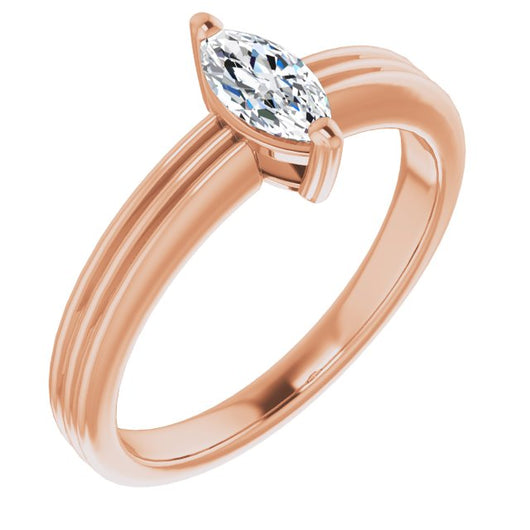 10K Rose Gold Customizable Marquise Cut Solitaire with Double-Grooved Band