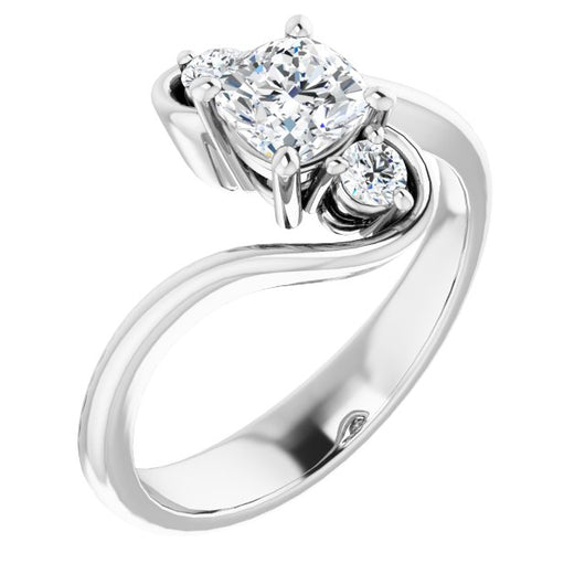 10K White Gold Customizable 3-stone Cushion Cut Setting featuring Artisan Bypass