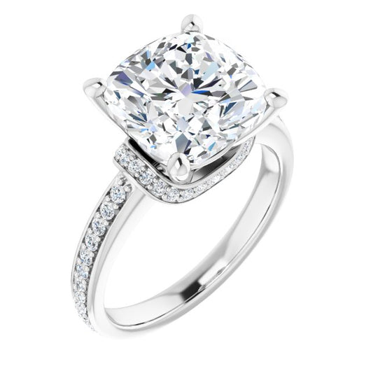 10K White Gold Customizable Cushion Cut Setting with Organic Under-halo & Shared Prong Band