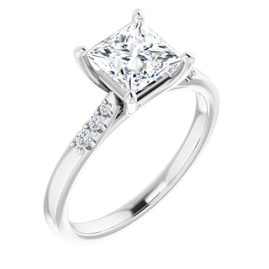 10K White Gold Customizable 7-stone Princess/Square Cut Cathedral Style with Triple Graduated Round Cut Side Stones