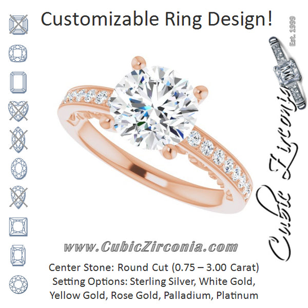 Cubic Zirconia Engagement Ring- The Eternity (Customizable Round Cut Design featuring 3-Sided Infinity Trellis and Round-Channel Accented Band)