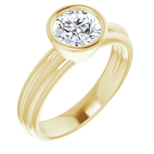 10K Yellow Gold Customizable Bezel-set Round Cut Solitaire with Grooved Band