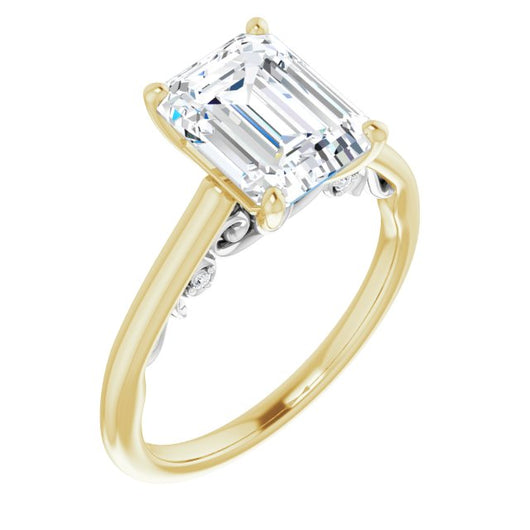 14K Yellow & White Gold Customizable Cathedral-set Emerald/Radiant Cut Style featuring Peekaboo Trellis Hidden Stones