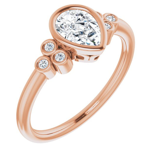 10K Rose Gold Customizable 7-stone Pear Cut Style with Triple Round-Bezel Accent Cluster Each Side