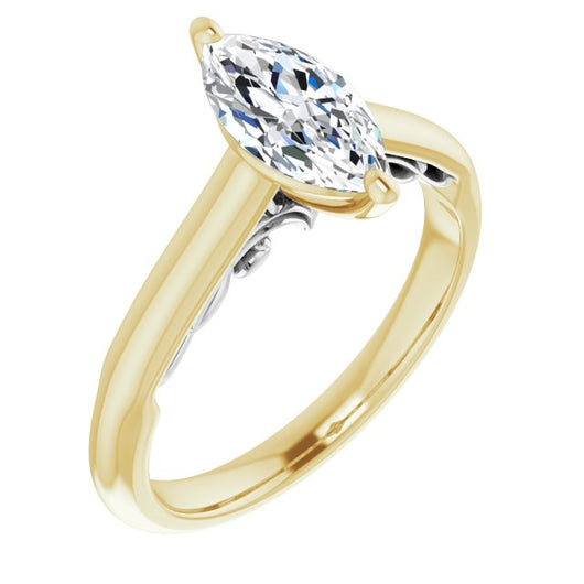 14K Yellow & White Gold Customizable Marquise Cut Cathedral Solitaire with Two-Tone Option Decorative Trellis 'Down Under'