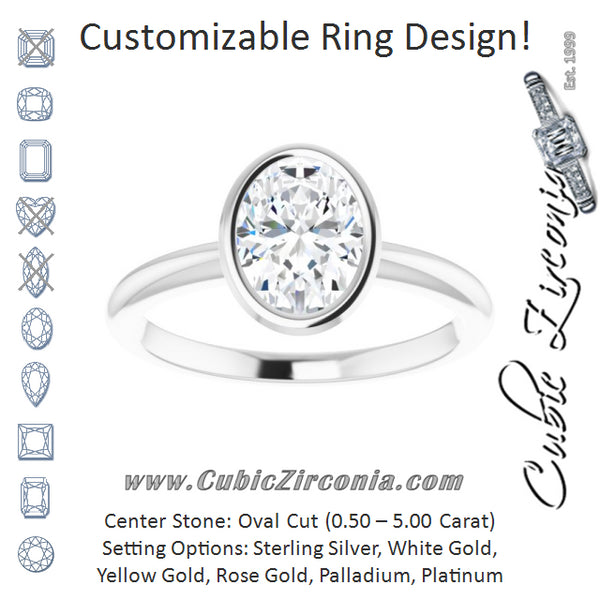 Cubic Zirconia Engagement Ring- The Aeriol (Customizable Bezel-set Oval Cut Solitaire with Thin Band)