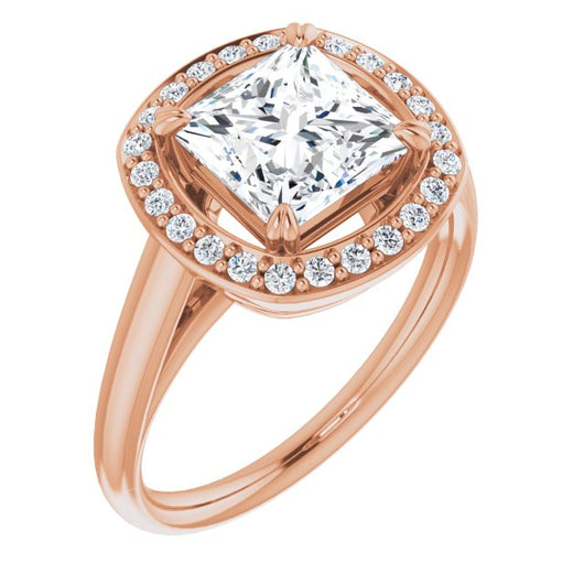 10K Rose Gold Customizable Princess/Square Cut Design with Loose Halo