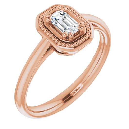 10K Rose Gold Customizable Emerald/Radiant Cut Solitaire with Metallic Drops Halo Lookalike