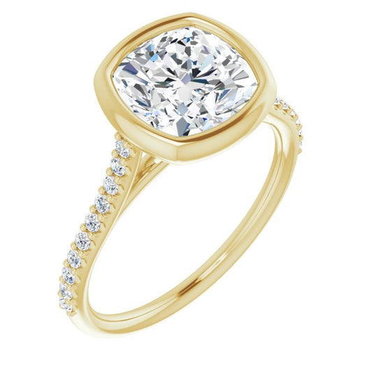 10K Yellow Gold Customizable Bezel-set Cushion Cut Style with Ultra-thin Pavé-Accented Band