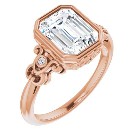 10K Rose Gold Customizable 5-stone Design with Emerald/Radiant Cut Center and Quad Round-Bezel Accents