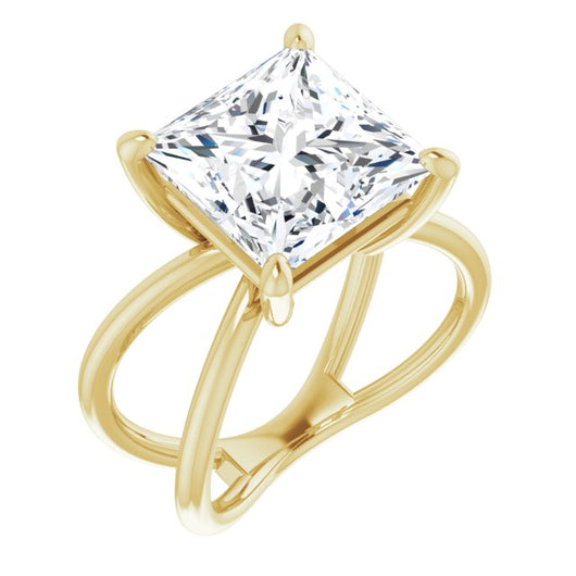 10K Yellow Gold Customizable Princess/Square Cut Solitaire with Semi-Atomic Symbol Band