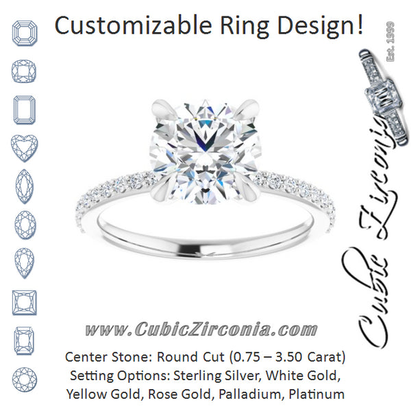 Cubic Zirconia Engagement Ring- The Geraldine Lea (Customizable Round Cut Style with Delicate Pavé Band)