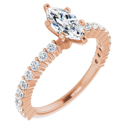 10K Rose Gold Customizable 8-prong Marquise Cut Design with Thin, Stackable Pav? Band