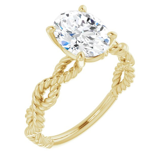 10K Yellow Gold Customizable Oval Cut Solitaire with Infinity-inspired Twisting-Rope Split Band