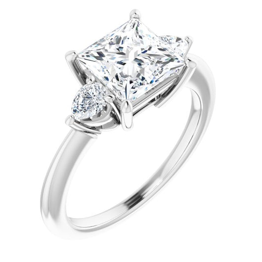 10K White Gold Customizable 3-stone Princess/Square Style with Pear Accents