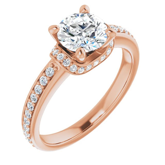 10K Rose Gold Customizable Round Cut Setting with Organic Under-halo & Shared Prong Band