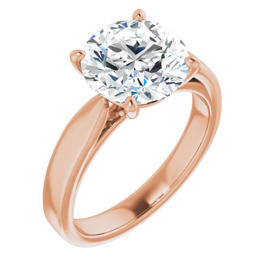 10K Rose Gold Customizable Round Cut Cathedral Solitaire with Wide Tapered Band