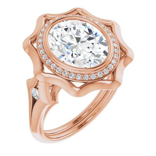 10K Rose Gold Customizable Bezel-set Oval Cut with Halo & Oversized Floral Design