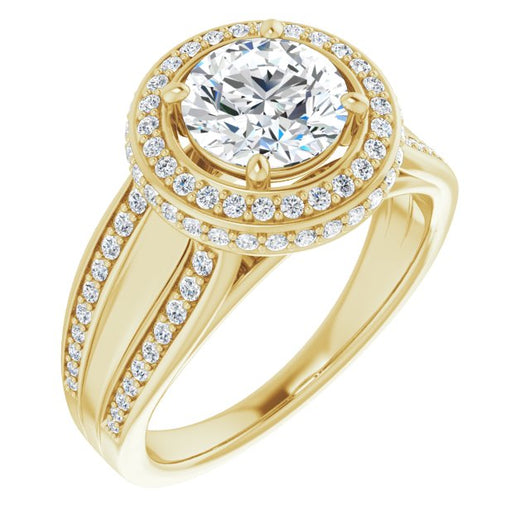 10K Yellow Gold Customizable Halo-style Round Cut with Under-halo & Ultra-wide Band