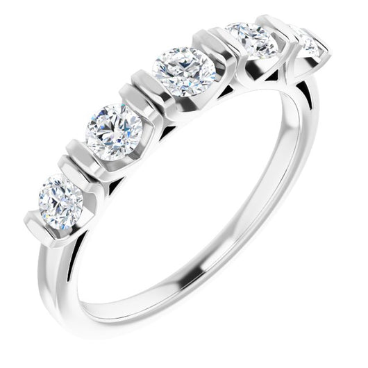 10K White Gold Customizable 5-stone Round Cut Design with Thick Channel Setting