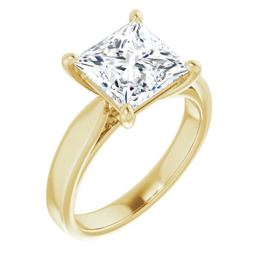 10K Yellow Gold Customizable Princess/Square Cut Cathedral Solitaire with Wide Tapered Band