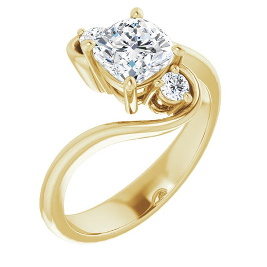 10K Yellow Gold Customizable 3-stone Cushion Cut Setting featuring Artisan Bypass