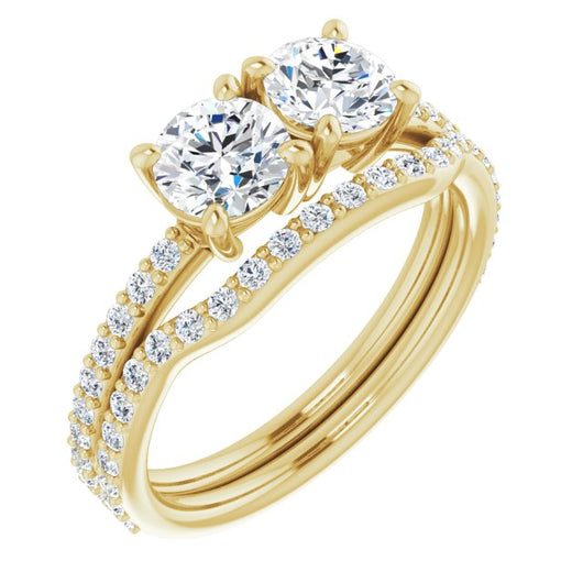 10K Yellow Gold Customizable Enhanced 2-stone Round Cut Design with Ultra-thin Accented Band