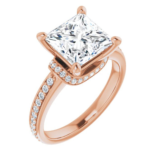 10K Rose Gold Customizable Princess/Square Cut Setting with Organic Under-halo & Shared Prong Band