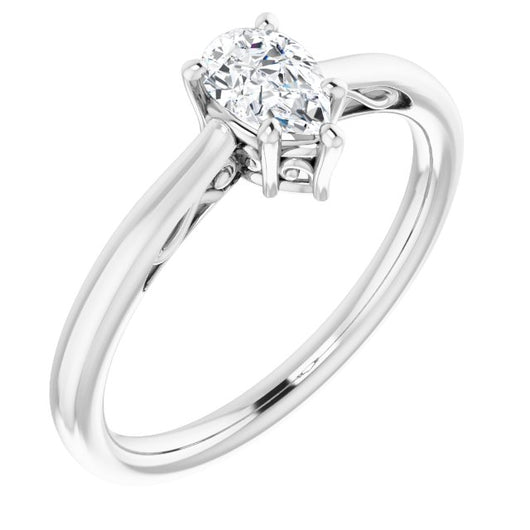 10K White Gold Customizable Pear Cut Solitaire with 'Incomplete' Decorations