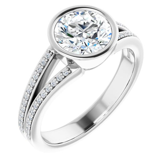 10K White Gold Customizable Bezel-set Round Cut Design with Split Shared Prong Band