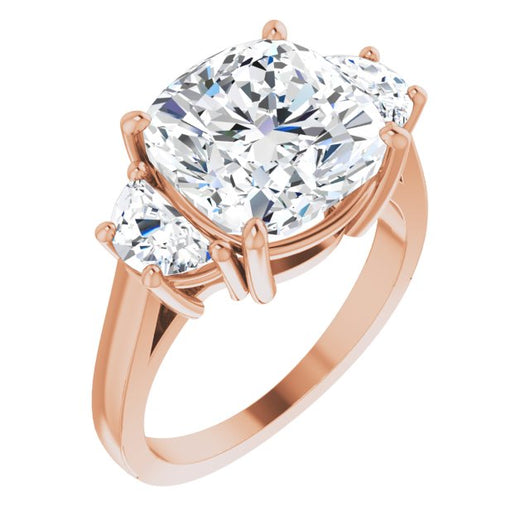 10K Rose Gold Customizable 3-stone Design with Cushion Cut Center and Half-moon Side Stones