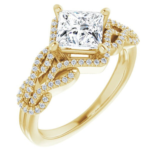 10K Yellow Gold Customizable Princess/Square Cut Design with Intricate Over-Under-Around Pavé Accented Band