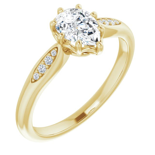 10K Yellow Gold Customizable 9-stone Pear Cut Design with 8-prong Decorative Basket & Round Cut Side Stones