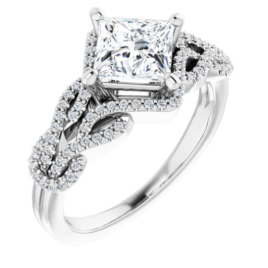 10K White Gold Customizable Princess/Square Cut Design with Intricate Over-Under-Around Pavé Accented Band