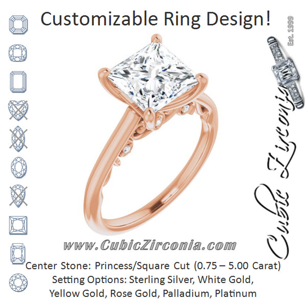 Cubic Zirconia Engagement Ring- The Heilanda (Customizable Cathedral-set Princess/Square Cut Style featuring Peekaboo Trellis Hidden Stones)