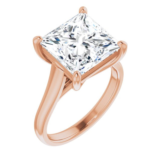 10K Rose Gold Customizable Princess/Square Cut Cathedral-Prong Solitaire with Decorative X Trellis