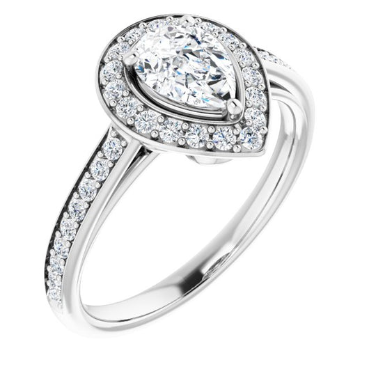 10K White Gold Customizable Cathedral-raised Pear Cut Halo-and-Accented Band Design