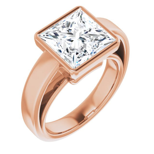 10K Rose Gold Customizable Cathedral-Bezel Princess/Square Cut Solitaire with Wide Band