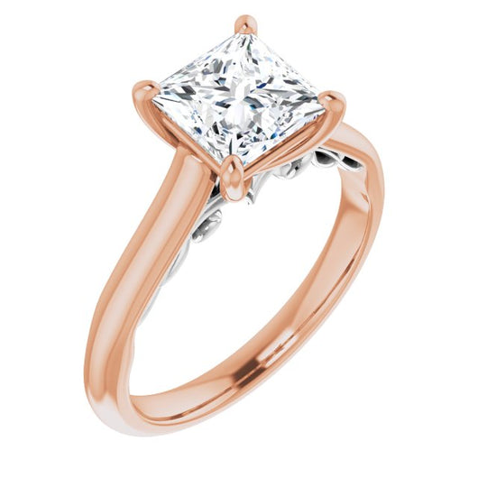 14K Rose & White Gold Customizable Princess/Square Cut Cathedral Solitaire with Two-Tone Option Decorative Trellis 'Down Under'