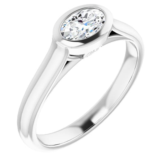 10K White Gold Customizable Cathedral-Bezel Oval Cut 7-stone "Semi-Solitaire" Design