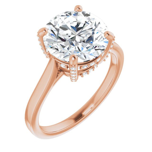 10K Rose Gold Customizable Cathedral-Raised Round Cut Style with Prong Accents Enhancement