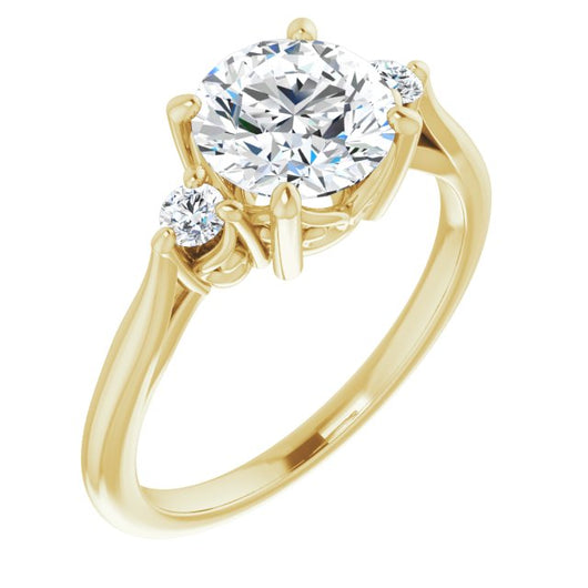 10K Yellow Gold Customizable Three-stone Round Cut Design with Small Round Accents and Vintage Trellis/Basket