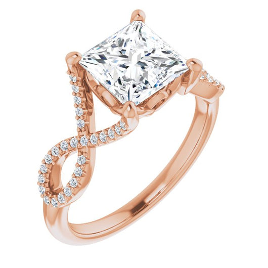 10K Rose Gold Customizable Princess/Square Cut Design with Twisting Infinity-inspired, Pavé Split Band