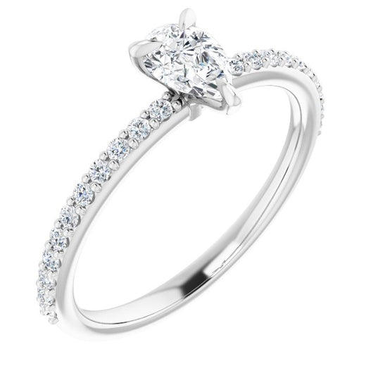 10K White Gold Customizable Pear Cut Style with Delicate Pavé Band