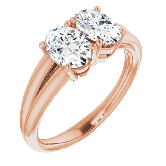 10K Rose Gold Customizable Two-Stone Oval Cut with Split Band