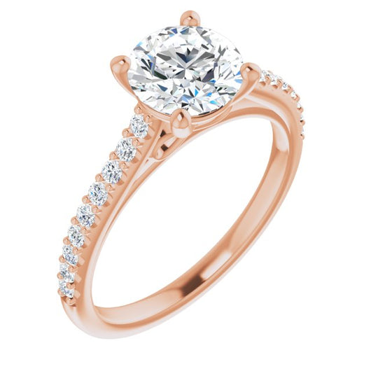 10K Rose Gold Customizable Cathedral-raised Round Cut Design with Accented Band and Infinity Symbol Trellis Decoration