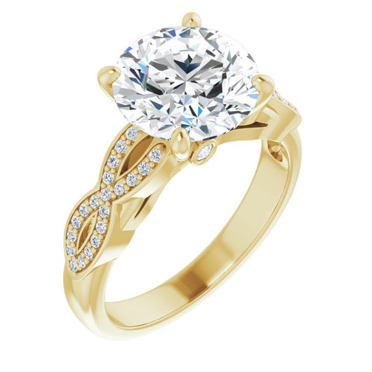 10K Yellow Gold Customizable Round Cut Design featuring Infinity Pavé Band and Round-Bezel Peekaboos