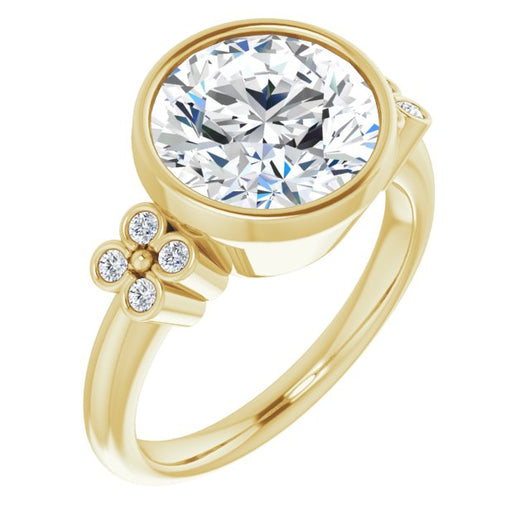 10K Yellow Gold Customizable 9-stone Bezel-set Round Cut Design with Quad Round Bezel Side Stones Each Side