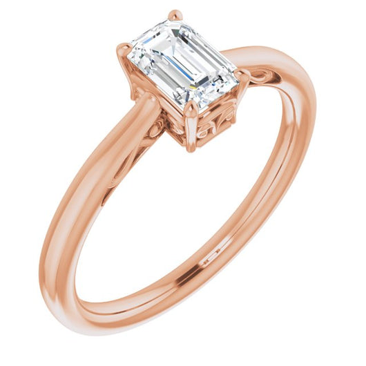 10K Rose Gold Customizable Emerald/Radiant Cut Solitaire with 'Incomplete' Decorations