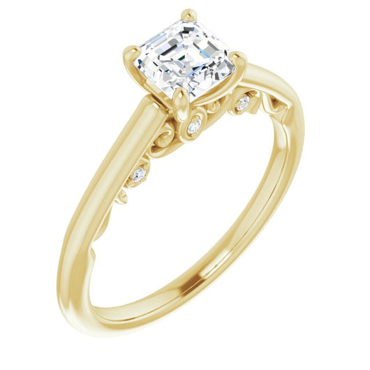 10K Yellow Gold Customizable Cathedral-set Asscher Cut Style featuring Peekaboo Trellis Hidden Stones